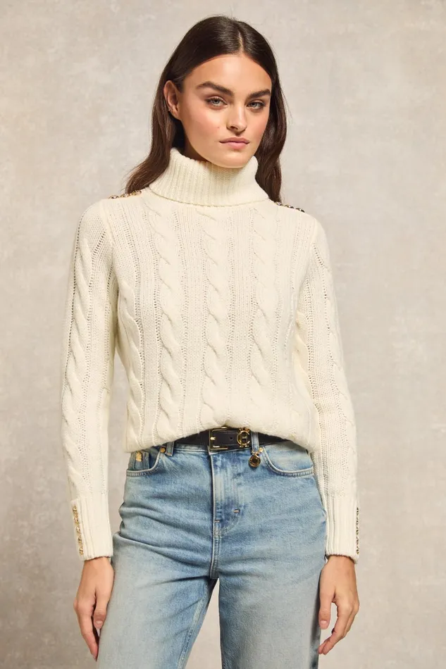 Holland Cooper Knitwear Women Lucia Roll Neck Knit Natural