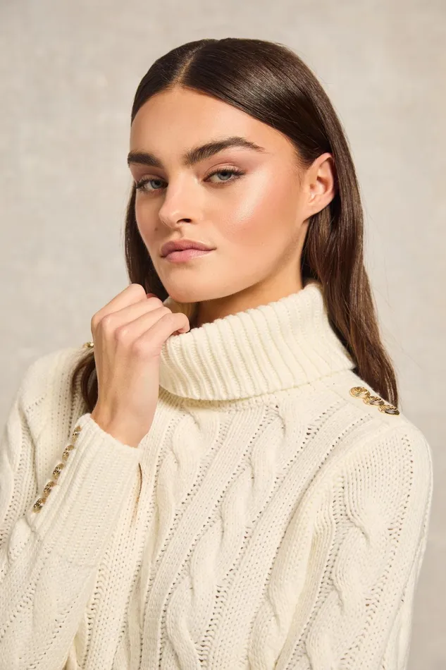 Holland Cooper Knitwear Women Lucia Roll Neck Knit Natural