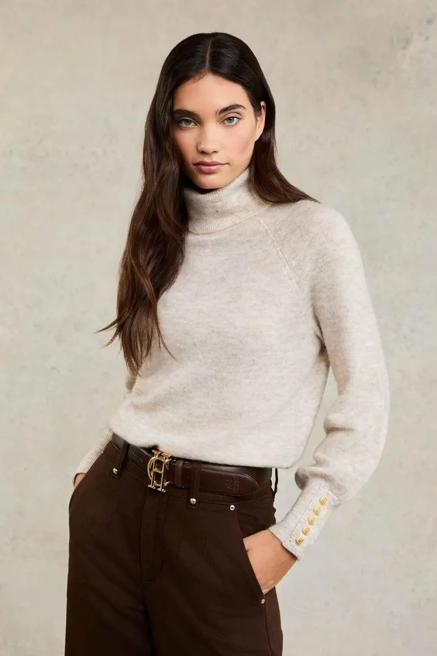Holland Cooper Knitwear Women Maisie Roll Neck Knit Barley Holland Cooper Knitwear Women Maisie Roll Neck Knit Barley
