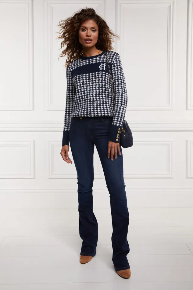 Holland Cooper Knitwear Women Panel Crew Neck Knit Ink Navy Holland Cooper Knitwear Women Panel Crew Neck Knit Ink Navy