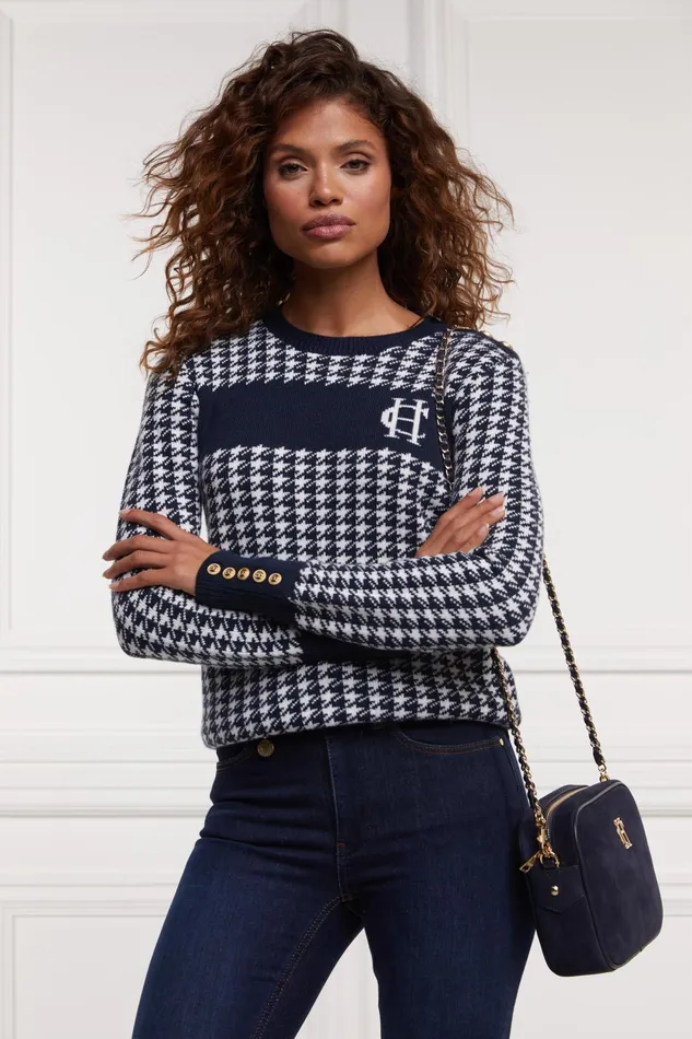 Holland Cooper Knitwear Women Panel Crew Neck Knit Ink Navy Holland Cooper Knitwear Women Panel Crew Neck Knit Ink Navy