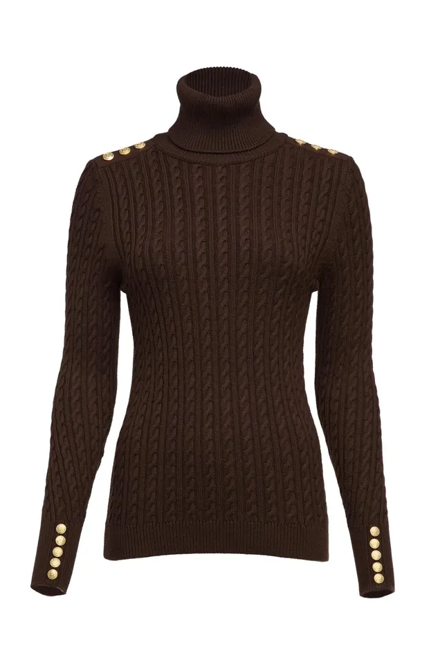 Holland Cooper Knitwear Women Seattle Roll Neck Cable Knit Chocolate Holland Cooper Knitwear Women Seattle Roll Neck Cable Knit Chocolate
