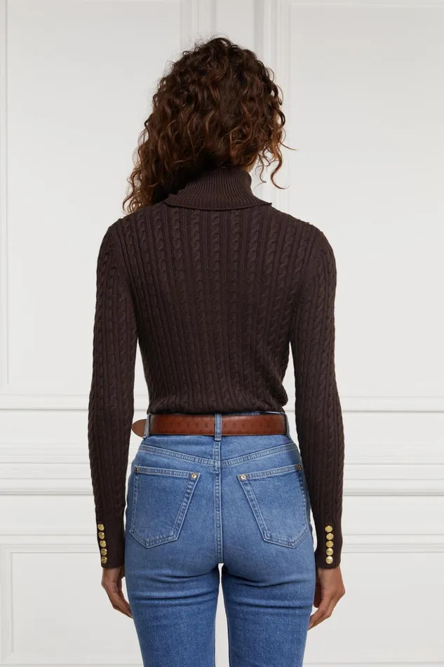 Holland Cooper Knitwear Women Seattle Roll Neck Cable Knit Chocolate Holland Cooper Knitwear Women Seattle Roll Neck Cable Knit Chocolate