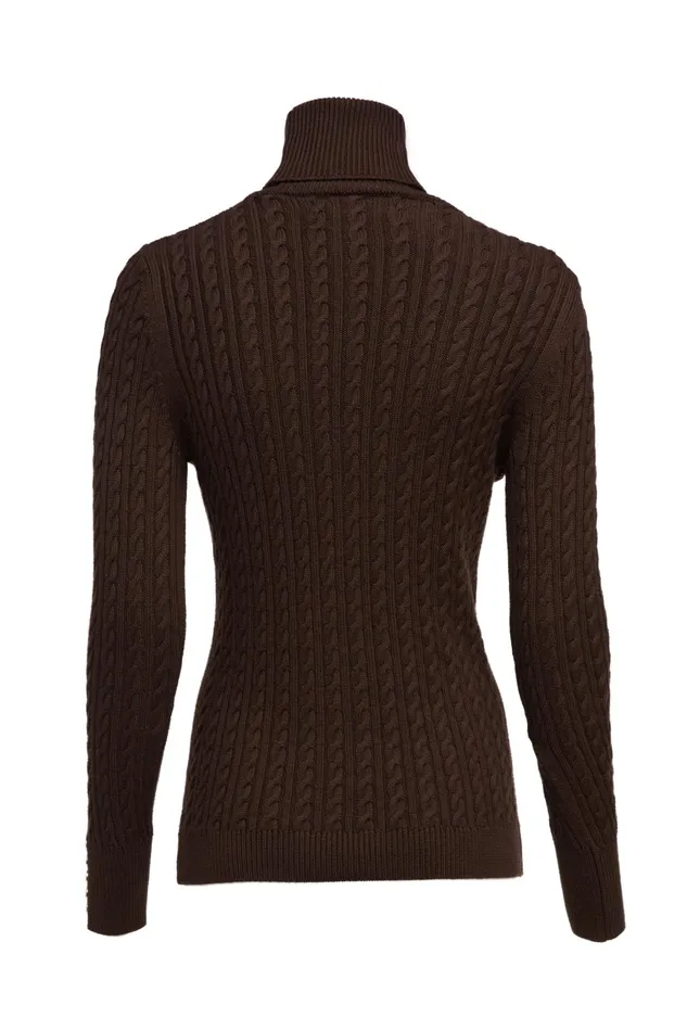 Holland Cooper Knitwear Women Seattle Roll Neck Cable Knit Chocolate Holland Cooper Knitwear Women Seattle Roll Neck Cable Knit Chocolate