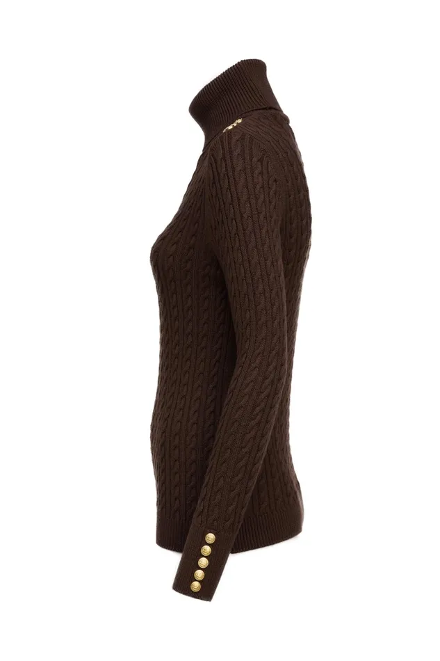 Holland Cooper Knitwear Women Seattle Roll Neck Cable Knit Chocolate Holland Cooper Knitwear Women Seattle Roll Neck Cable Knit Chocolate
