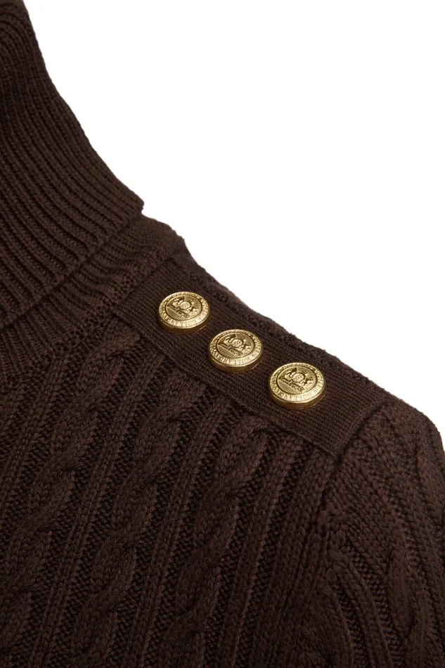 Holland Cooper Knitwear Women Seattle Roll Neck Cable Knit Chocolate Holland Cooper Knitwear Women Seattle Roll Neck Cable Knit Chocolate