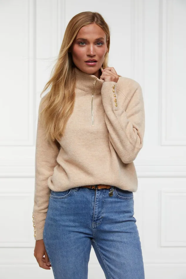 Holland Cooper Knitwear Women Tori Quarter Zip Knit Camel