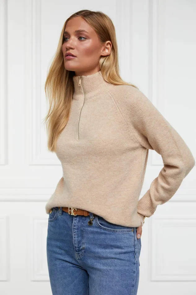 Holland Cooper Knitwear Women Tori Quarter Zip Knit Camel Holland Cooper Knitwear Women Tori Quarter Zip Knit Camel