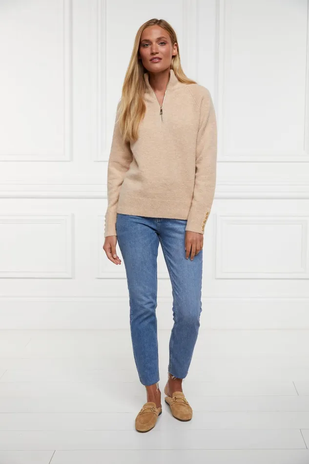 Holland Cooper Knitwear Women Tori Quarter Zip Knit Camel Holland Cooper Knitwear Women Tori Quarter Zip Knit Camel