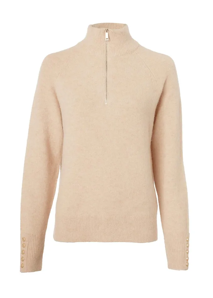 Holland Cooper Knitwear Women Tori Quarter Zip Knit Camel Holland Cooper Knitwear Women Tori Quarter Zip Knit Camel