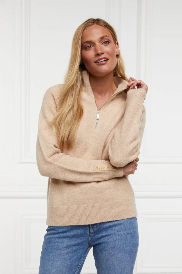 Holland Cooper Knitwear Women Tori Quarter Zip Knit Camel Holland Cooper Knitwear Women Tori Quarter Zip Knit Camel