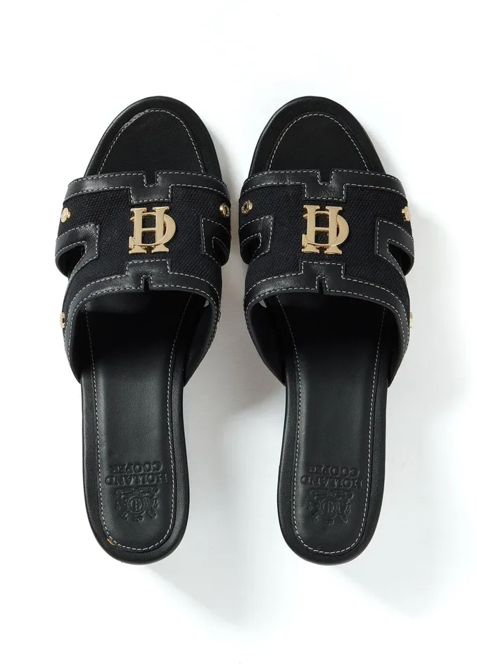 Holland Cooper Sandals and Slides Women Monogram Mule Black Canvas Holland Cooper Sandals and Slides Women Monogram Mule Black Canvas