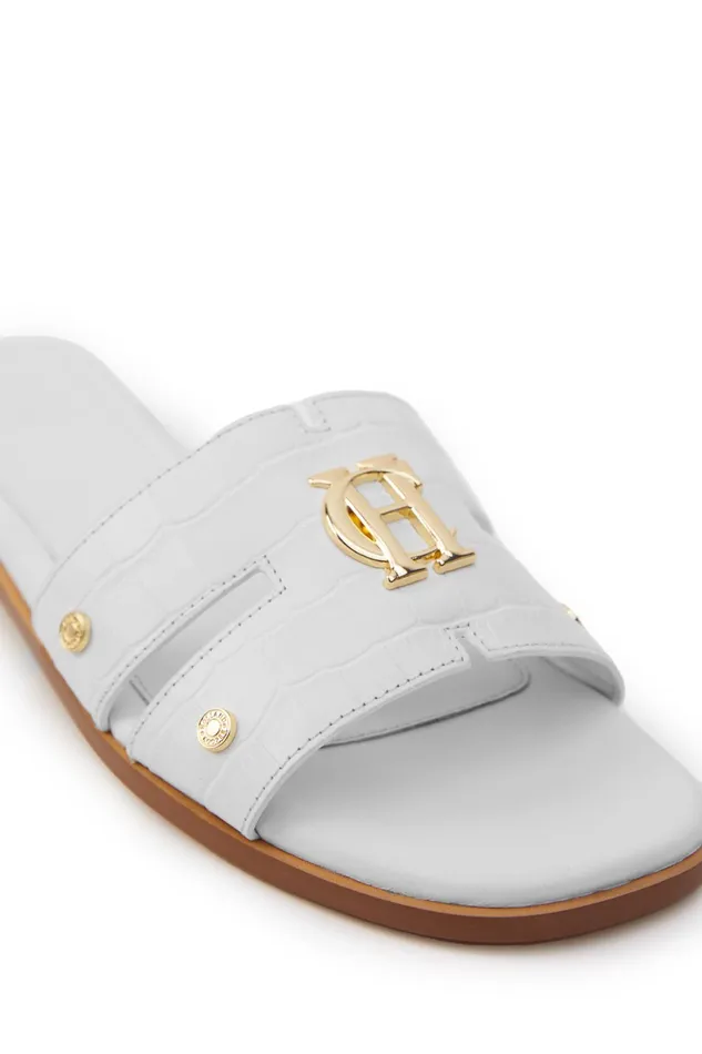 Holland Cooper Sandals and Slides Women Monogram Slides White Croc Holland Cooper Sandals and Slides Women Monogram Slides White Croc