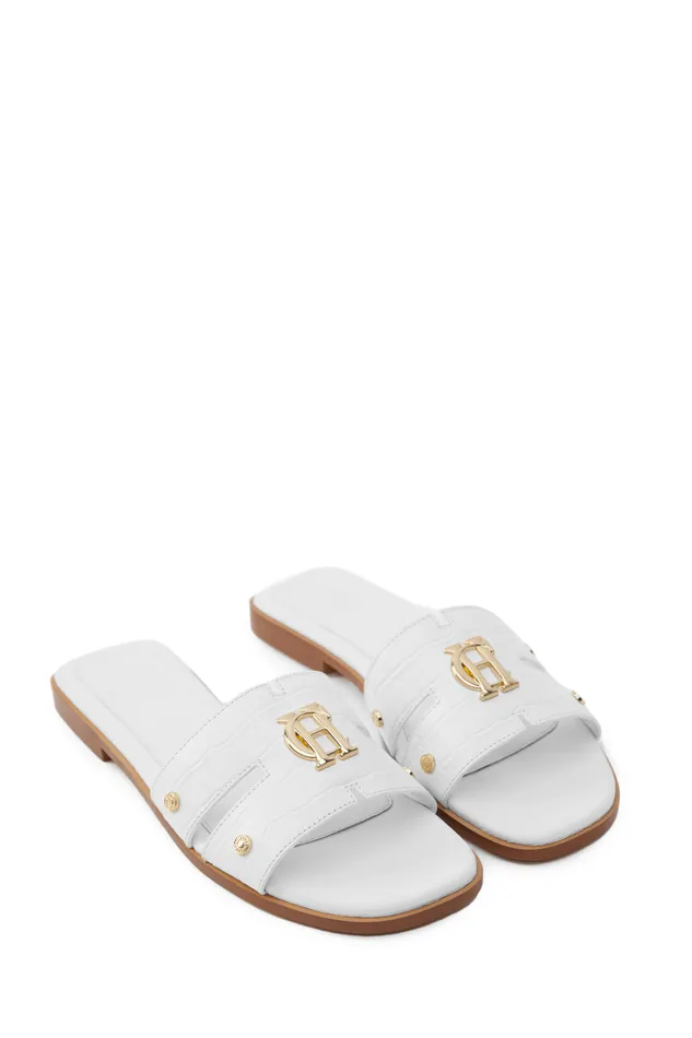 Holland Cooper Sandals and Slides Women Monogram Slides White Croc Holland Cooper Sandals and Slides Women Monogram Slides White Croc