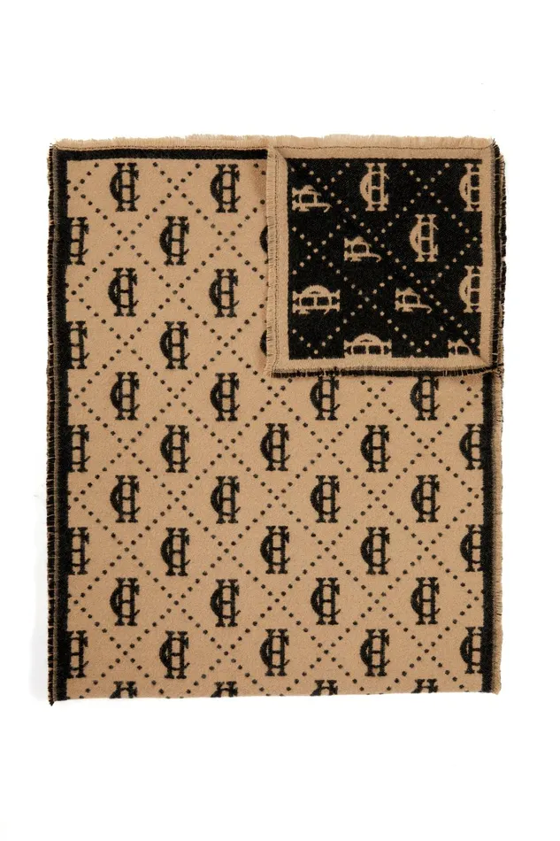 Holland Cooper Scarves Men Lightweight Monogram Scarf Tan Black