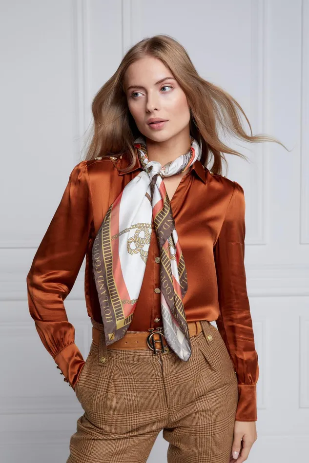 Holland Cooper Scarves Women Regal Horse Silk Scarf Sienna