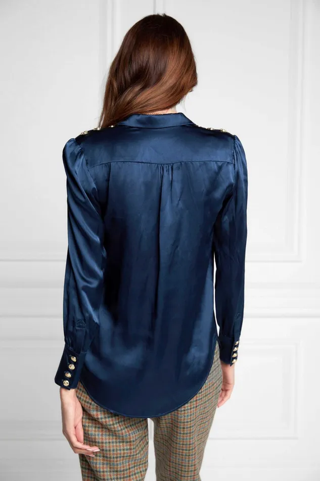 Holland Cooper Shirts and Blouses Women Silk VNeck Blouse Petrol Blue Holland Cooper Shirts and Blouses Women Silk VNeck Blouse Petrol Blue