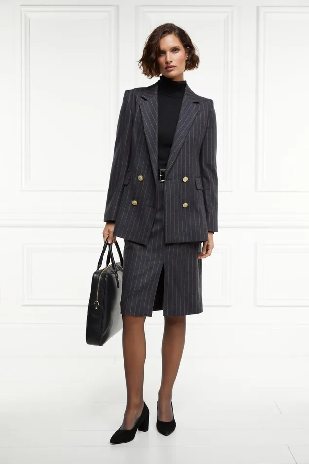 Holland Cooper Skirts Women Mayfair Pencil Skirt Charcoal Pinstripe