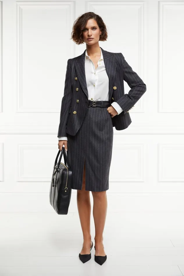 Holland Cooper Skirts Women Mayfair Pencil Skirt Charcoal Pinstripe Holland Cooper Skirts Women Mayfair Pencil Skirt Charcoal Pinstripe