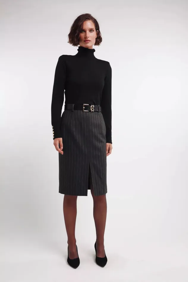 Holland Cooper Skirts Women Mayfair Pencil Skirt Charcoal Pinstripe Holland Cooper Skirts Women Mayfair Pencil Skirt Charcoal Pinstripe
