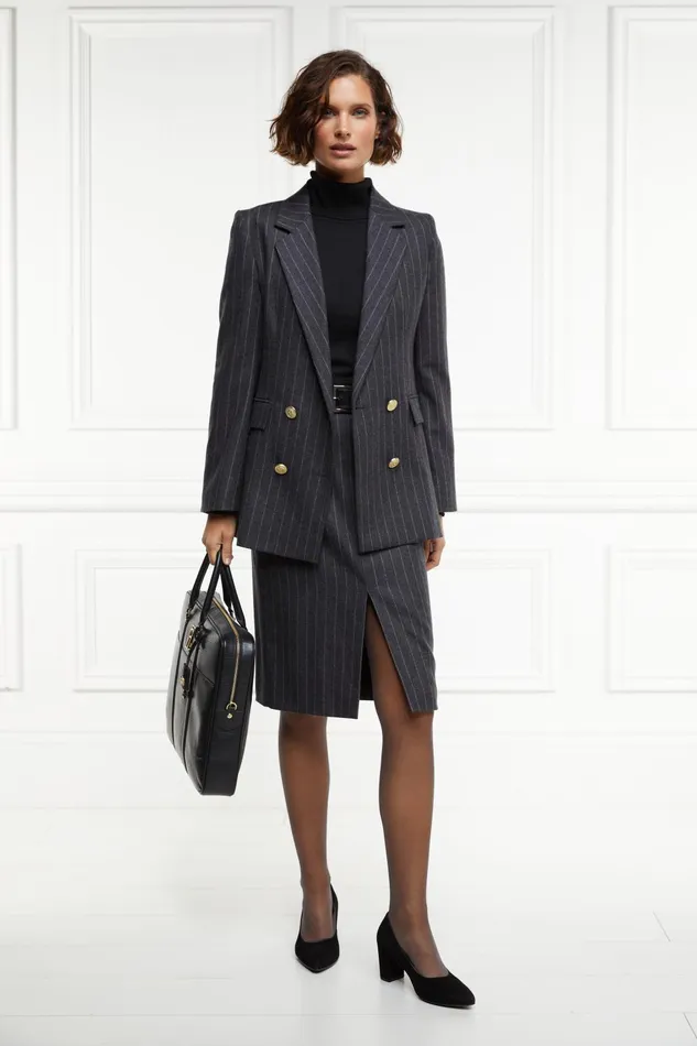 Holland Cooper Skirts Women Mayfair Pencil Skirt Charcoal Pinstripe Holland Cooper Skirts Women Mayfair Pencil Skirt Charcoal Pinstripe