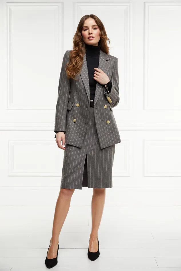 Holland Cooper Skirts Women Mayfair Pencil Skirt Soft Grey Pinstripe Holland Cooper Skirts Women Mayfair Pencil Skirt Soft Grey Pinstripe