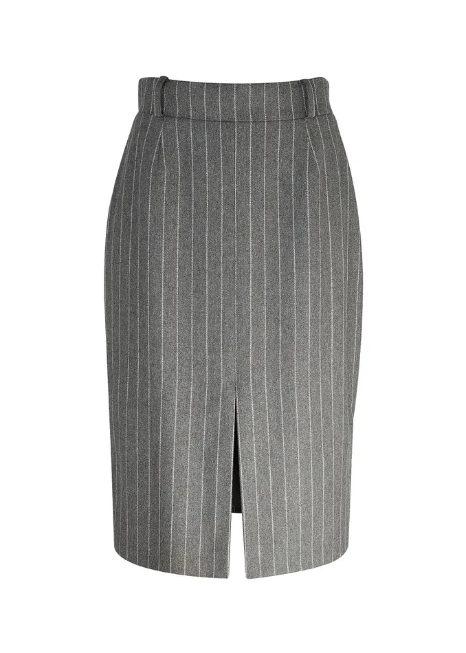 Holland Cooper Skirts Women Mayfair Pencil Skirt Soft Grey Pinstripe Holland Cooper Skirts Women Mayfair Pencil Skirt Soft Grey Pinstripe
