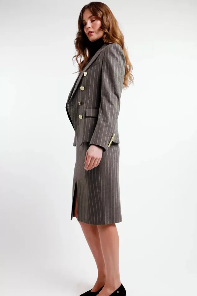 Holland Cooper Skirts Women Mayfair Pencil Skirt Soft Grey Pinstripe Holland Cooper Skirts Women Mayfair Pencil Skirt Soft Grey Pinstripe