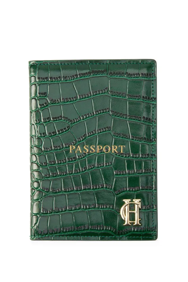 Holland Cooper Small Leather Goods WomenMen Chelsea Passport Holder Emerald Croc