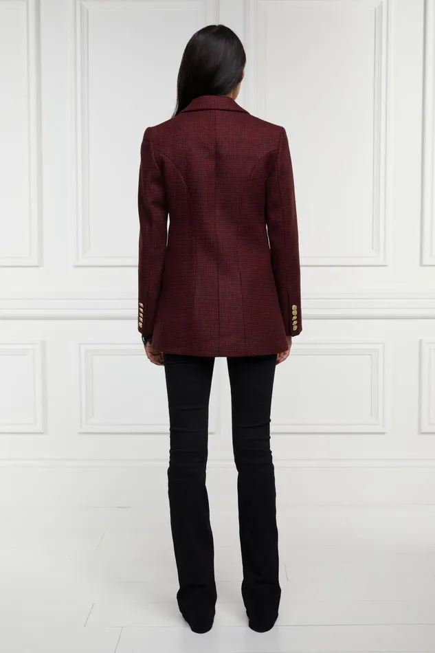 Holland Cooper Tailoring Women Double Breasted Blazer Deep Red Houndstooth