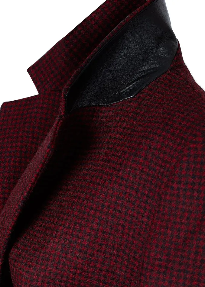 Holland Cooper Tailoring Women Double Breasted Blazer Deep Red Houndstooth