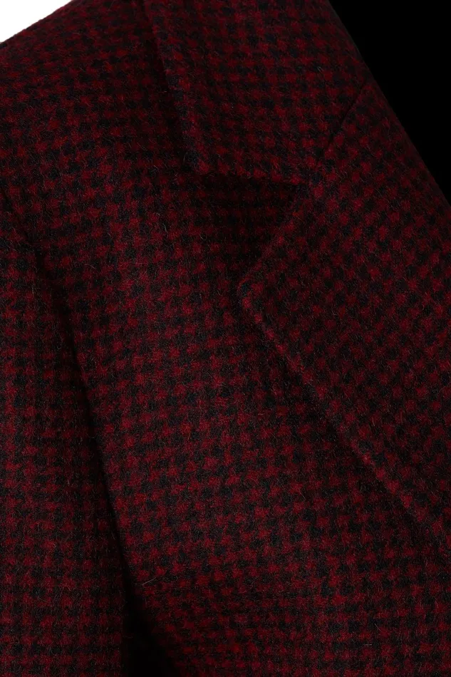 Holland Cooper Tailoring Women Double Breasted Blazer Deep Red Houndstooth