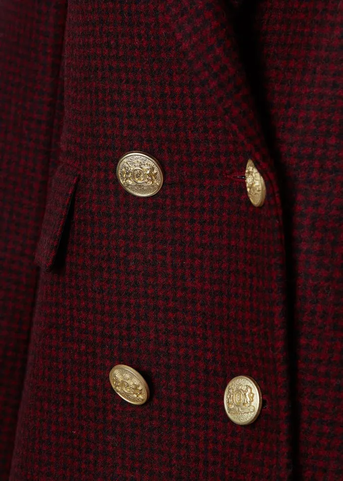 Holland Cooper Tailoring Women Double Breasted Blazer Deep Red Houndstooth
