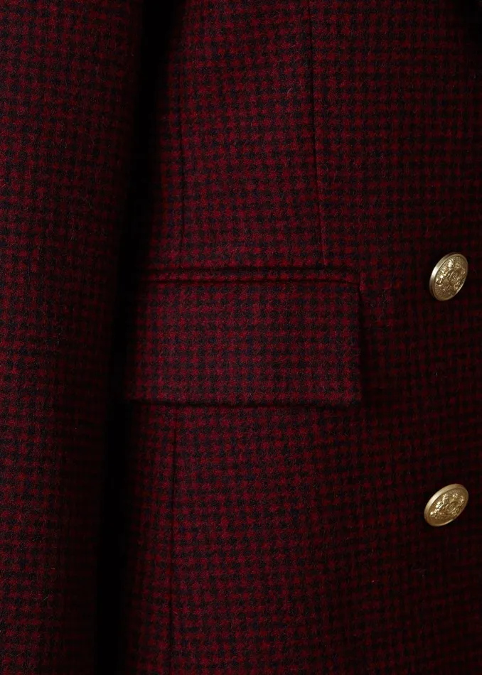 Holland Cooper Tailoring Women Double Breasted Blazer Deep Red Houndstooth
