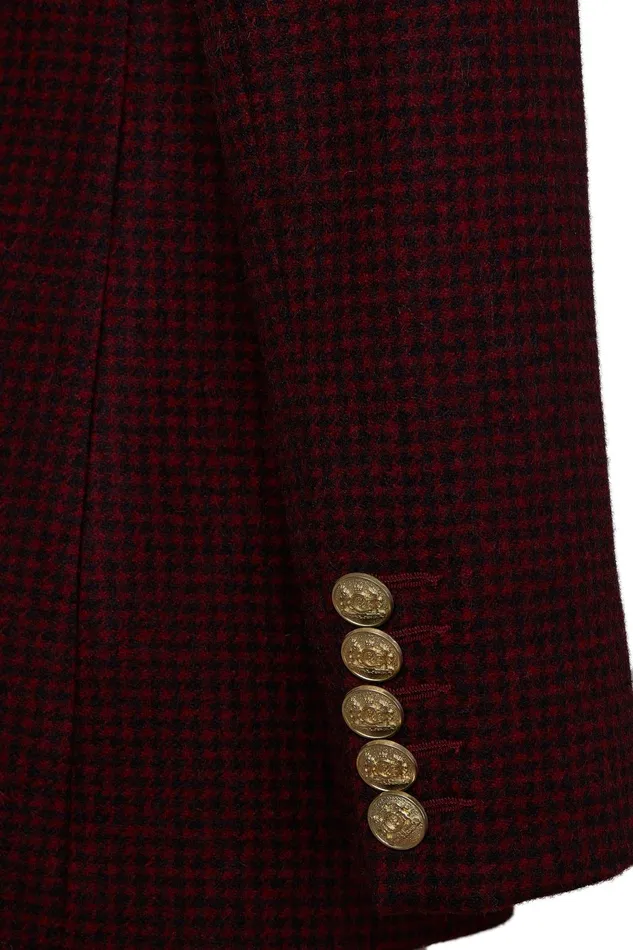 Holland Cooper Tailoring Women Double Breasted Blazer Deep Red Houndstooth