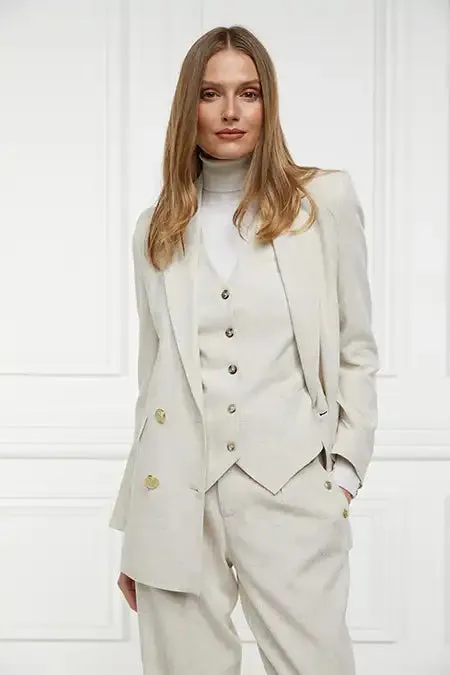 Holland Cooper Tailoring Women Double Breasted Blazer Natural Linen