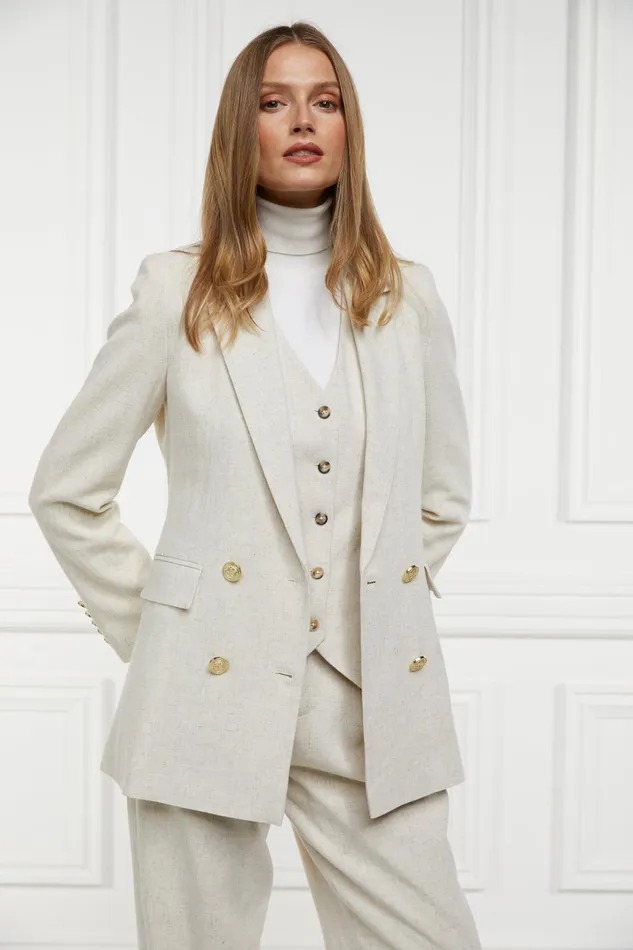 Holland Cooper Tailoring Women Double Breasted Blazer Natural Linen