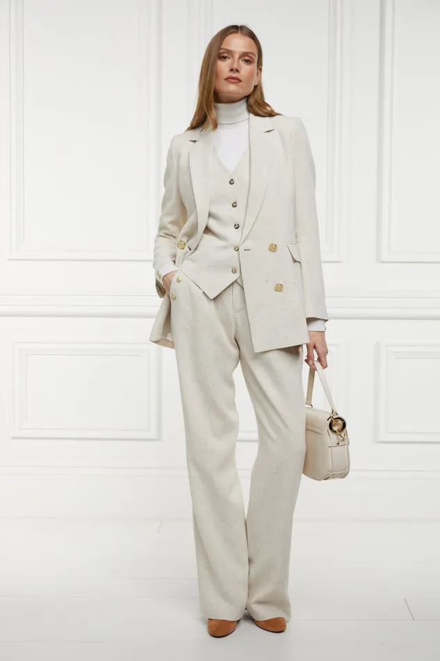 Holland Cooper Tailoring Women Double Breasted Blazer Natural Linen