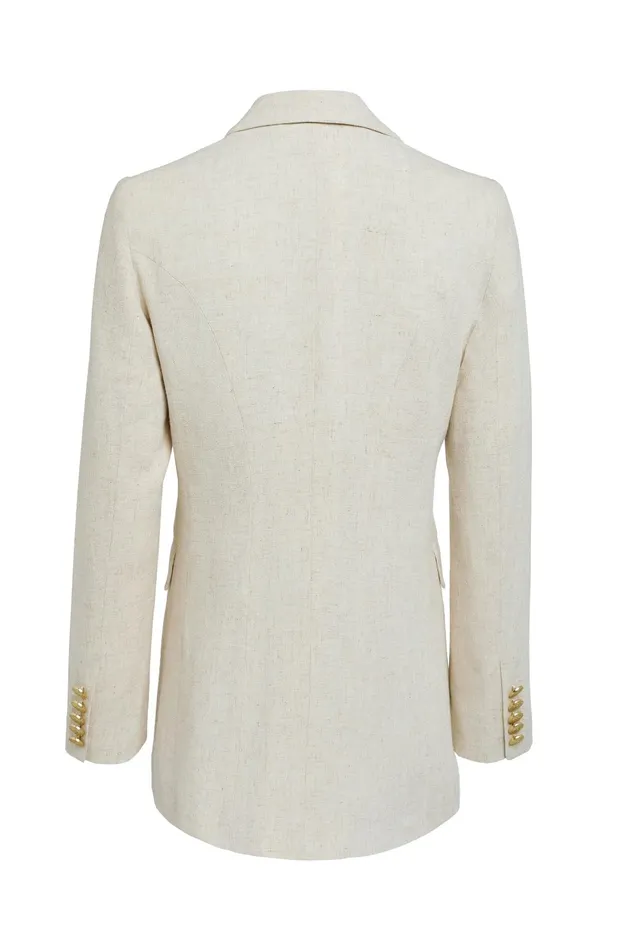 Holland Cooper Tailoring Women Double Breasted Blazer Natural Linen