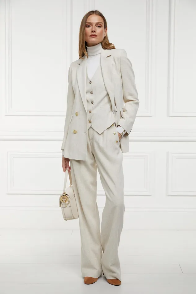 Holland Cooper Tailoring Women Double Breasted Blazer Natural Linen