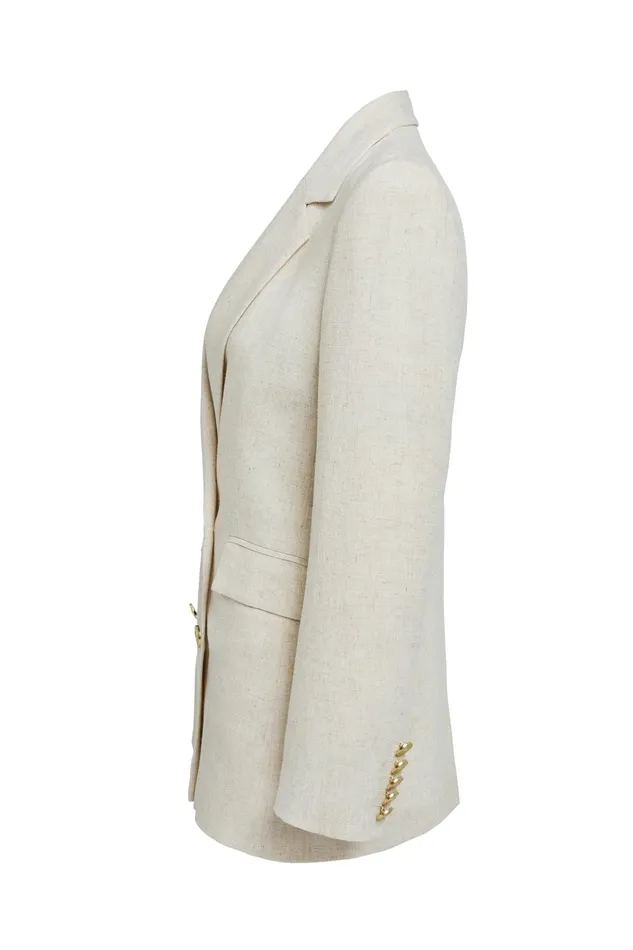 Holland Cooper Tailoring Women Double Breasted Blazer Natural Linen