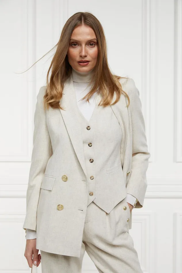 Holland Cooper Tailoring Women Double Breasted Blazer Natural Linen