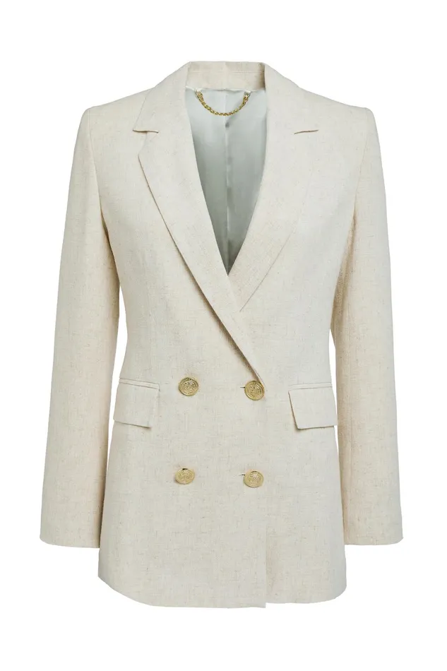 Holland Cooper Tailoring Women Double Breasted Blazer Natural Linen
