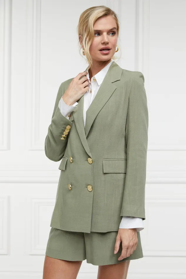 Holland Cooper Tailoring Women Double Breasted Blazer Sage Linen