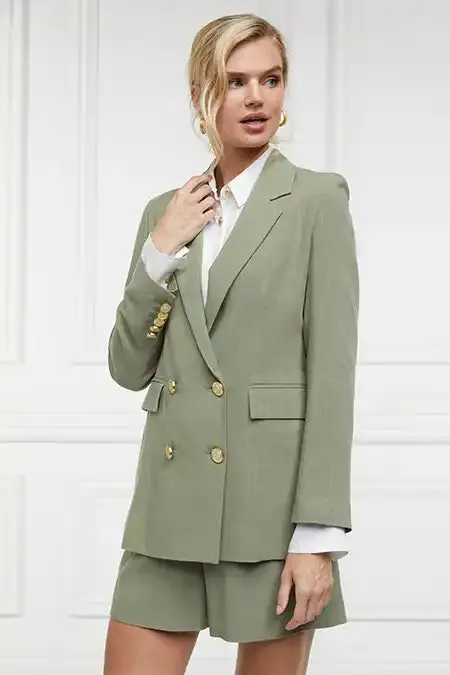 Holland Cooper Tailoring Women Double Breasted Blazer Sage Linen