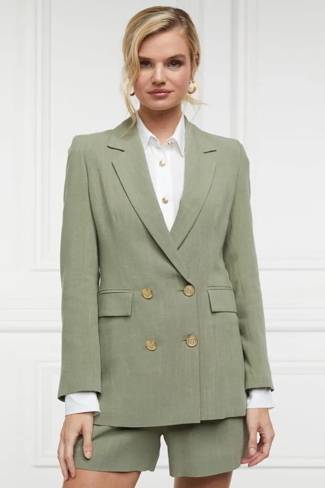 Holland Cooper Tailoring Women Double Breasted Blazer Sage Linen