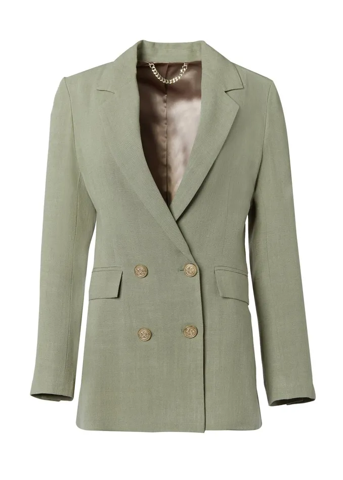 Holland Cooper Tailoring Women Double Breasted Blazer Sage Linen