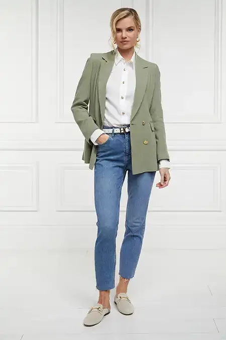 Holland Cooper Tailoring Women Double Breasted Blazer Sage Linen