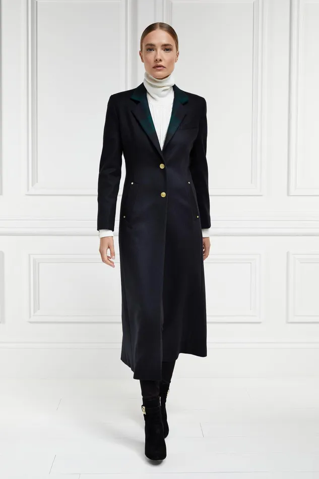 Holland Cooper Tailoring Women Full Length Regency Coat Soft Navy Blackwatch