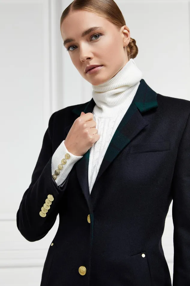 Holland Cooper Tailoring Women Full Length Regency Coat Soft Navy Blackwatch